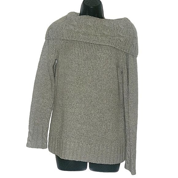 Gh Bass & Co Womens Grey Cable Knit Fold Over Collar Sweater Medium Rn 36543